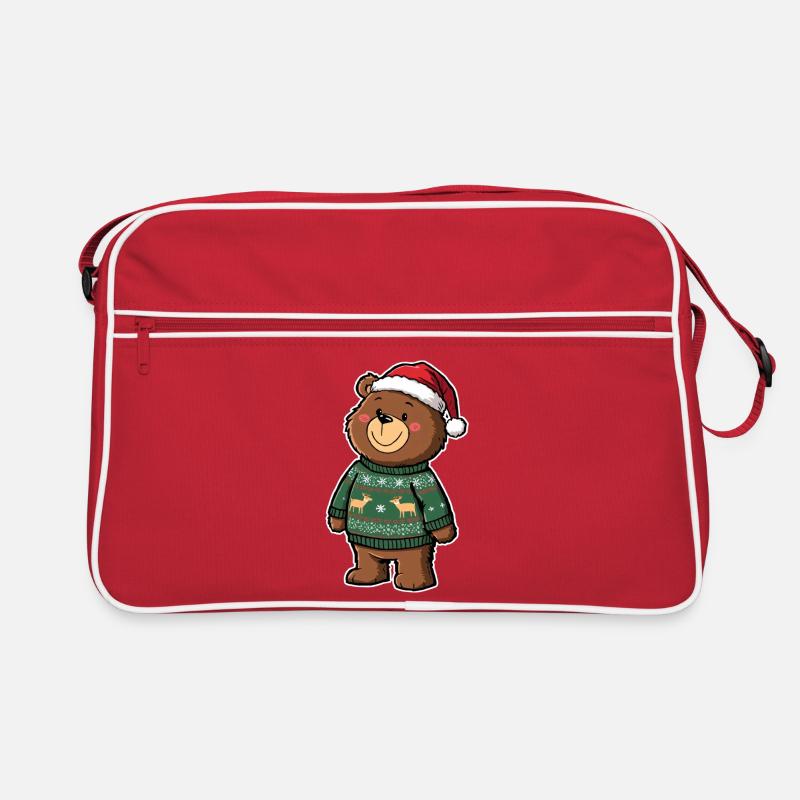 Niedlicher Bär mit Weihnachtspullover Retro Tasche