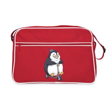 Cute Cartoon Penguin Scooter Scooter Laughing Joy - Retro Bag - red/white - Front