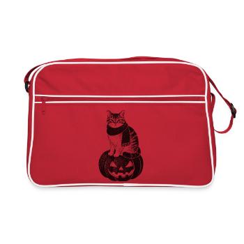 Ill-tempered Halloween cat - Retro Bag - red/white - Front