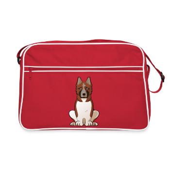 American Akita Hund Mama Hund Papa Shirt – Stolzer Akita - Retro Tasche - Rot/Weiß - Vorne