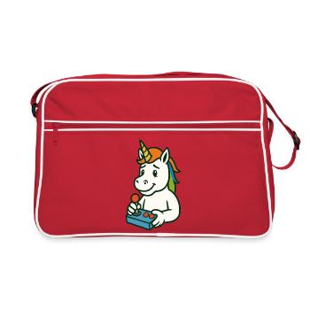 Cute Unicorn Gamer Mascot with Joystick - Retro Bag - red/white - Front