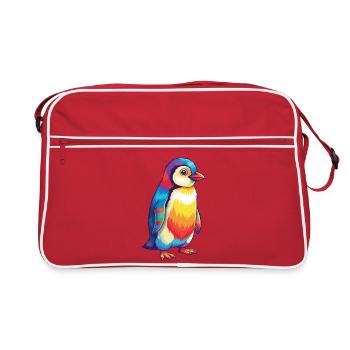 Buntes Pinguin-Regenbogen-Pop-Art-Aquarell - Retro Tasche - Rot/Weiß - Vorne