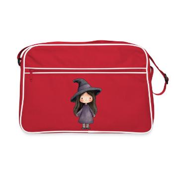 Little Witch, magical children's illustration - Retro Bag - red/white - Front