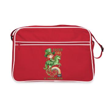 Lucky Girl St. Patrick's Day lustiges Zitat - Retro Tasche - Rot/Weiß - Vorne