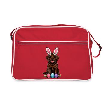 Labrador Retriever brun Labbi chocolat de Pâques - Sac Retro - rouge/blanc - Devant