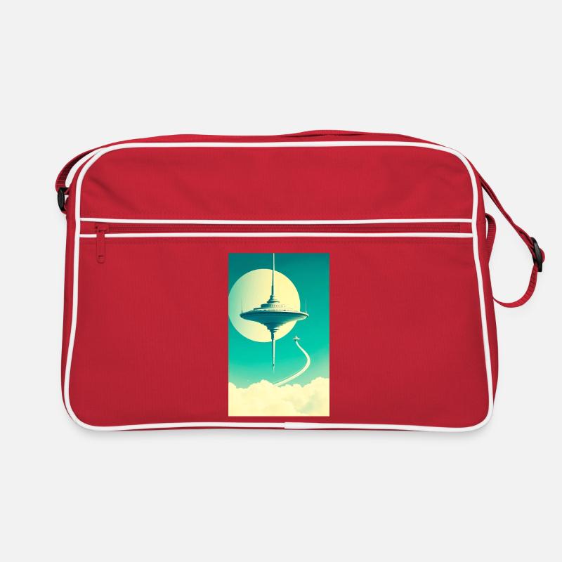 Städte beginnen über den Wolken zu schweben Retro Tasche