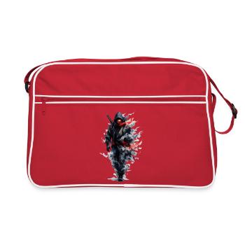 Ninja im Wasserfarbschleier - Retro Tasche - Rot/Weiß - Vorne