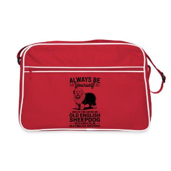 Vieux cadeau de la blague du chien de berger anglais : Bobtail - Sac Retro - rouge/blanc - Devant