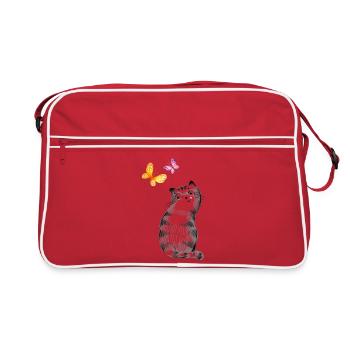 Cat with Butterflies – Sketch Design - Retro Bag - red/white - Front