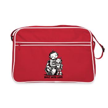 Built with Love – Niedlicher Roboter-Elternteil und Kind - Retro Tasche - Rot/Weiß - Vorne