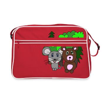 Souris et ours dans la forêt. Amis. cadeau - Sac Retro - rouge/blanc - Devant