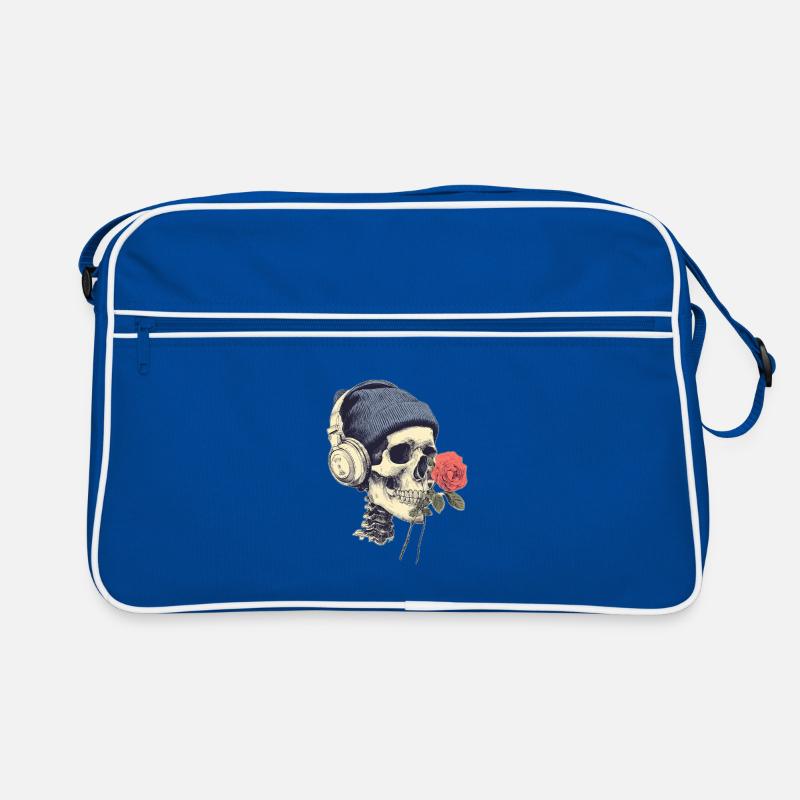 Skull mit Kopfhörern und Rose Retro Tasche