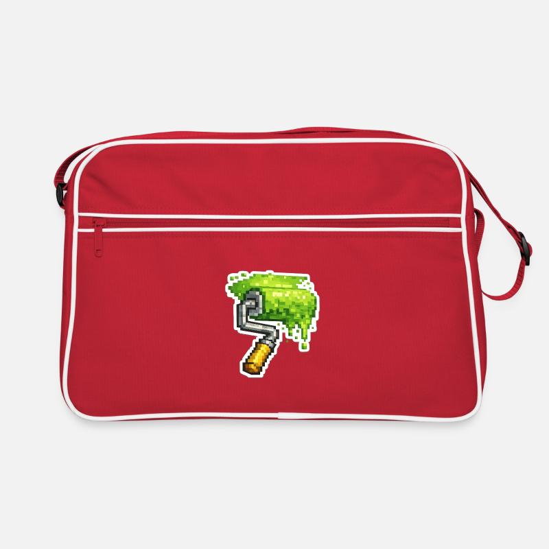 Pixel Farbrolle Grün - Retro Tasche - Rot/Weiß