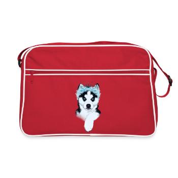 Eisprinzessin - Husky mit Krone  - Retro Tasche - Rot/Weiß - Vorne