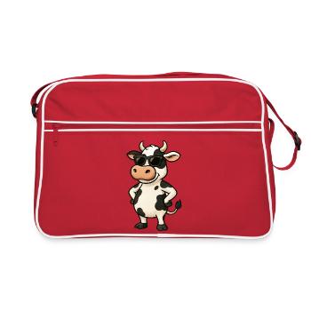 Caricature de vache cool avec lunettes de soleil - Sac Retro - rouge/blanc - Devant