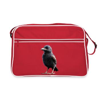 Rabe Krähe Vogel Rabenkrähe Dohle Schwarze Raben - Retro Tasche - Rot/Weiß - Vorne