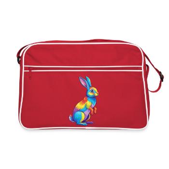 Colorful Rabbit Rainbow Pop Art Watercolor - Retro Bag - red/white - Front