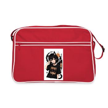 Neko Nachtkatze Shirt - Retro Tasche - Rot/Weiß - Vorne