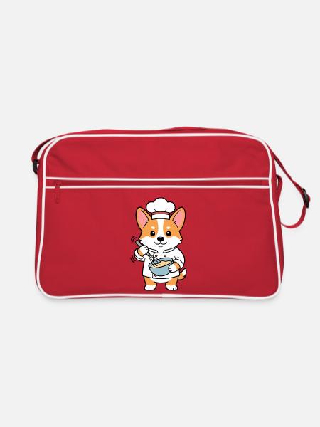 Süßer Corgi-Koch Koch lustiger Hund Bäckerküche - Retro Tasche - Rot/Weiß