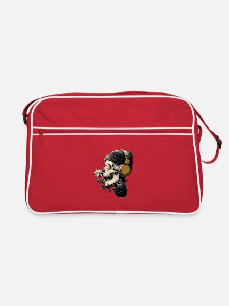 Headphone Skull with Flower - Retro Bag - red/white - Front
