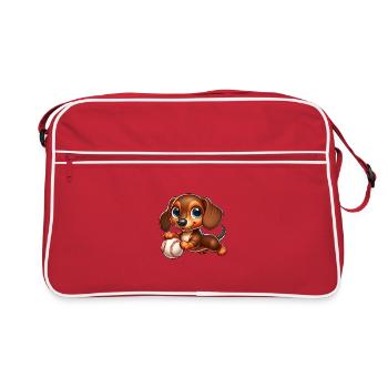 Süßer Dackel Baseball Sport - Retro Tasche - Rot/Weiß - Vorne