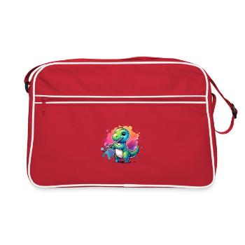 Cute Dino Flutist Recorder Design - Retro Bag - red/white - Front