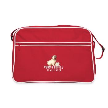Mops und Kaffee Retro Liebe - Retro Tasche - Rot/Weiß - Vorne