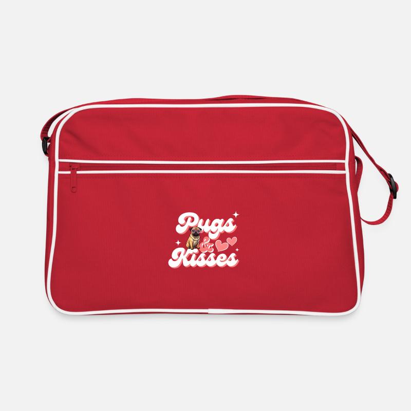 Mops mit Rosa Herz Sonnenbrille - Retro Tasche - Rot/Weiß