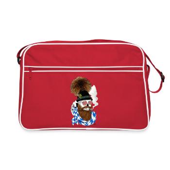 Bayern-Skull mit Hut, Brille und Bart - Retro Tasche - Rot/Weiß - Vorne