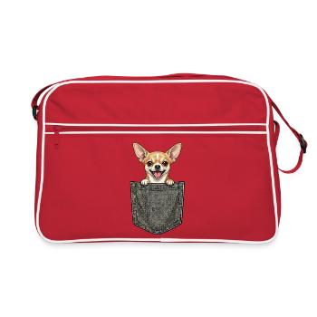 Chihuahua  - Petit Chien Mignon dans la Poche - Sac Retro - rouge/blanc - Devant