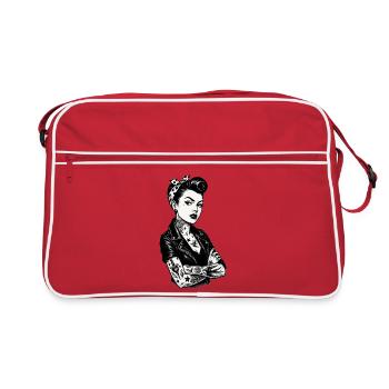 Rockabilly Pin-Up: 50s Outlaw Girl mit Tattoos - Retro Tasche - Rot/Weiß - Vorne