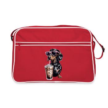Dachshund Iced Coffee - Retro Bag - red/white - Front