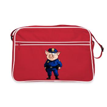 Schweine Polizei / Polizistin Schwein - Retro Tasche - Rot/Weiß - Vorne