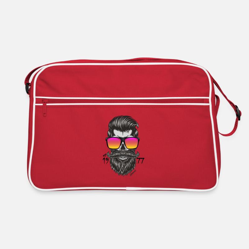 FatMonkey Designs Barber mit Brille est 1977 - Retro Tasche - Rot/Weiß