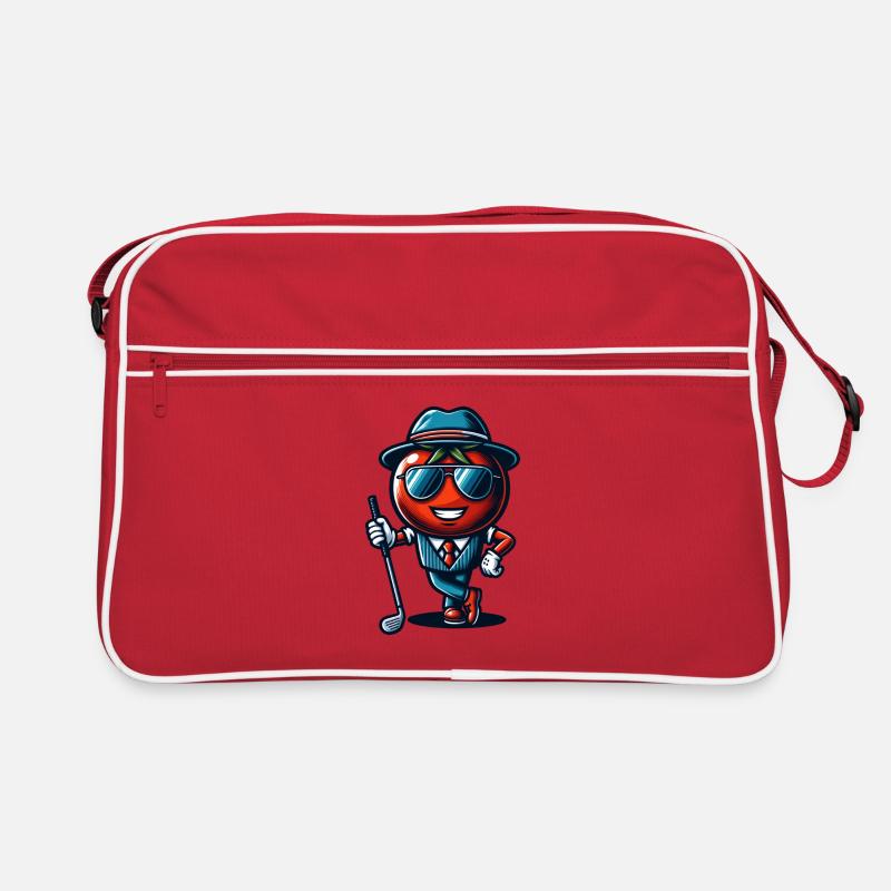 Drôle de tomate de golf dans un costume cool avec Sac Retro