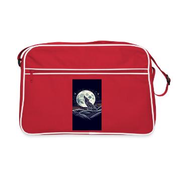 Loup géométrique sous la lune - Sac Retro - rouge/blanc - Devant