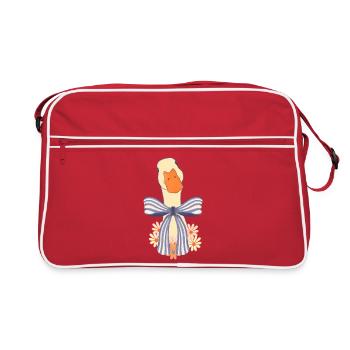 Pastel goose with bow and flowers - Retro Bag - red/white - Front