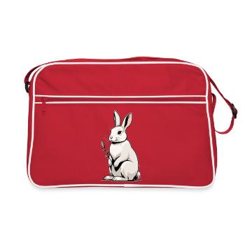 White Rabbit with Leaf Plant - Retro Bag - red/white - Front