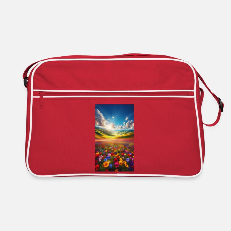 Rainbow meadow in sunlight Retro Bag