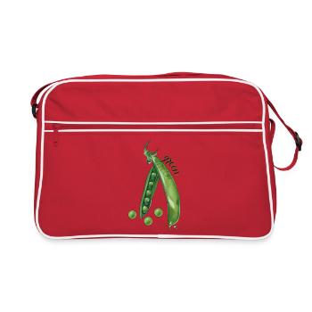Green pea pod and peas illustration - Retro Bag - red/white - Front
