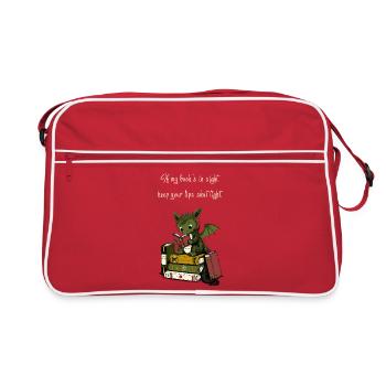 Dragon readers in a pile of books - Retro Bag - red/white - Front