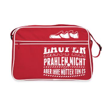 Lustiges Laufen Läufer Shirt Prahlen Nicht - Retro Tasche - Rot/Weiß - Vorne