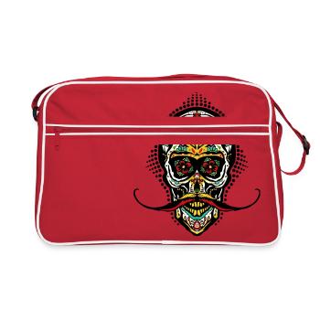 tete de mort mexicaine crane hipster skull moustac - Sac Retro - rouge/blanc - Devant