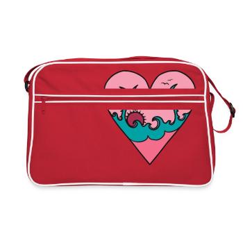 Coeur vacances, palmiers, soleil, vagues, été, - Sac Retro - rouge/blanc - Devant