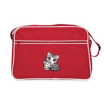 Maman chatte et son doux chaton se blottissent ensemble - Sac Retro - rouge/blanc - Devant
