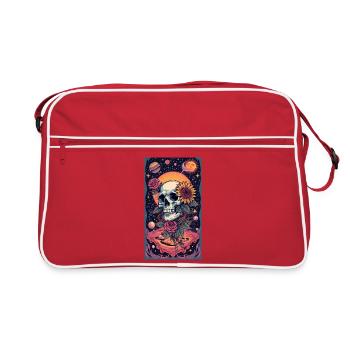 Schädel und Weltraumblume - Retro Tasche - Rot/Weiß - Vorne