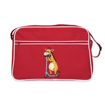 Girafe mignonne seule Dessin animé ennuyeux de scooter - Sac Retro - rouge/blanc - Devant