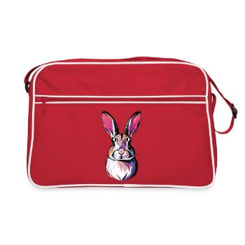 Colorful Rabbit Head Bunny Portrait Pop Art Art - Retro Bag - red/white - Front