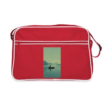 Schwarze Katze am Fuji – Asian Zen Design - Retro Tasche - Rot/Weiß - Vorne