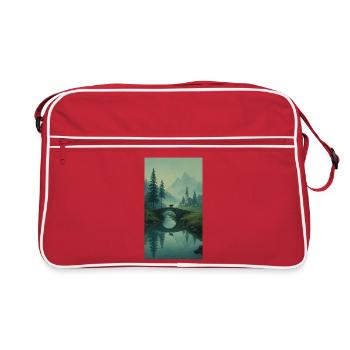 Black Cat at Stone Bridge – Asian Zen Design - Retro Bag - red/white - Front